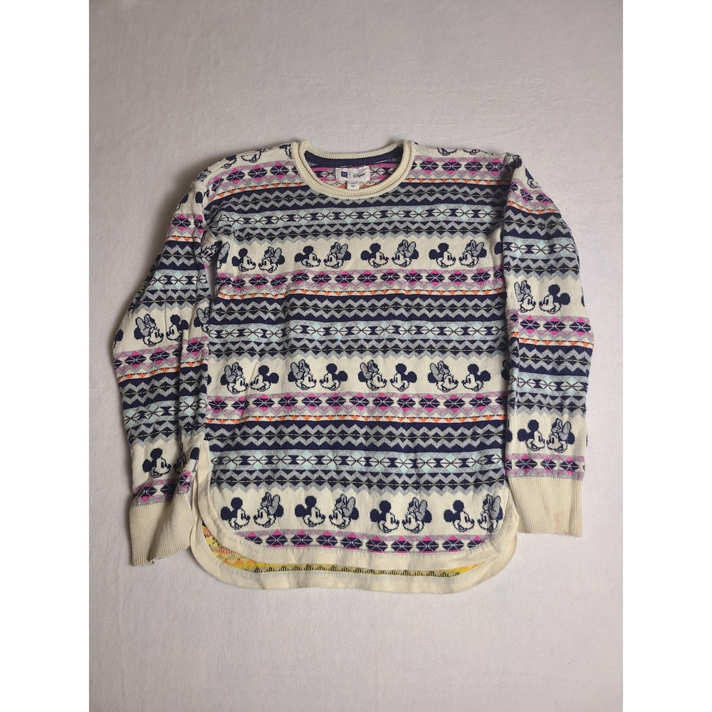 Gap Kids Disney Sweater Girls L 10 White‎ Mickey Minnie Fair Isle Knit Top